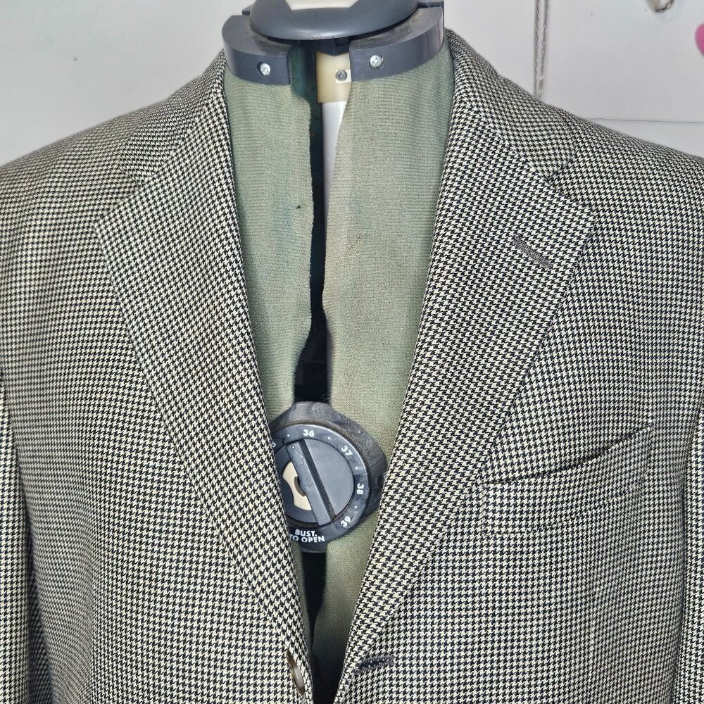 Lauren Ralph Lauren Mens Houndstooth Blazer 3-Button Wool Blend Size 42R Black & - Picture 3 of 16
